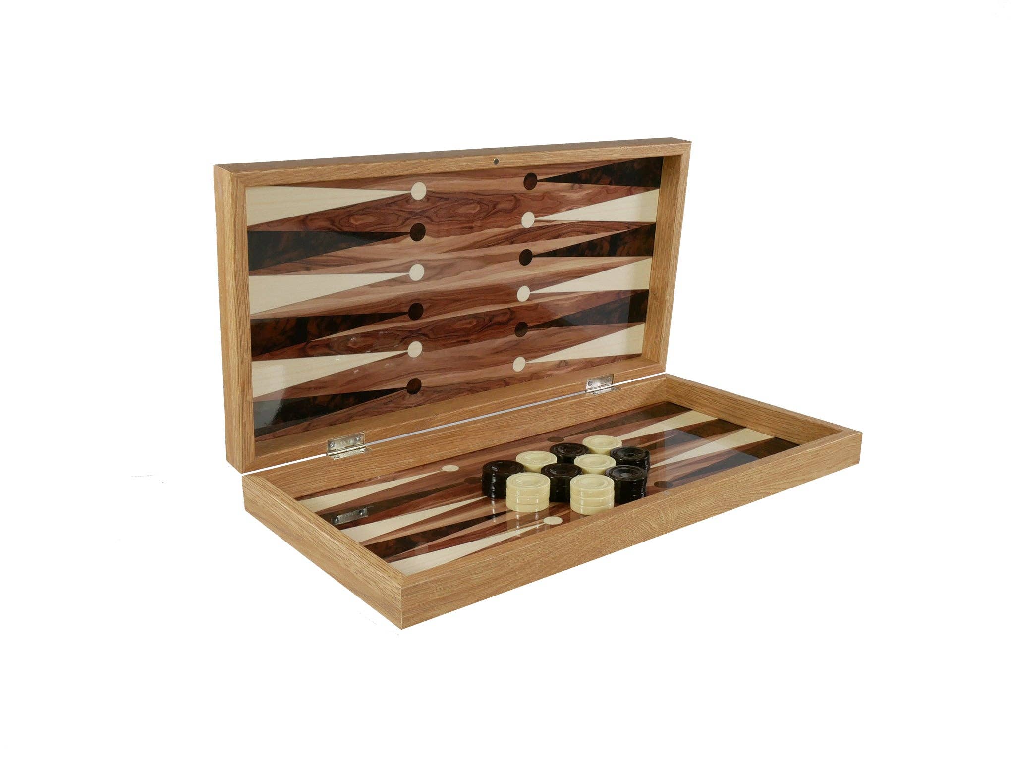 WorldWise Imports – Großhandel Brettspiele – Backgammon- 19" Backgammon-Set aus Wurzelholz mit Decoupage und Klappfunktion4