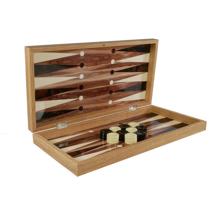 WorldWise Imports – Großhandel Brettspiele – Backgammon- 19" Backgammon-Set aus Wurzelholz mit Decoupage und Klappfunktion4