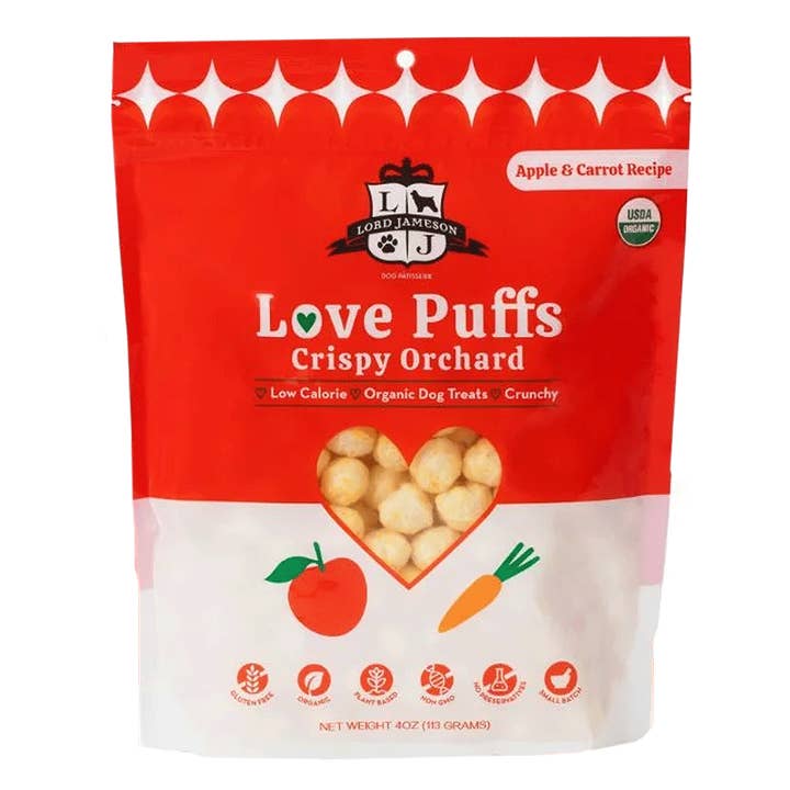 King Wholesale Pet Goods - Wholesale Pet Treats - Dog - LORD JAMESON Love Puffs - Crispy Orchard 4oz