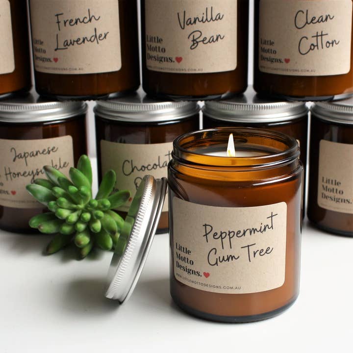 Little Motto Designs - Wholesale Jar/Filled Candle - 14 FRAGRANCES | 2 SIZES | Amber Boxed Candle Jar