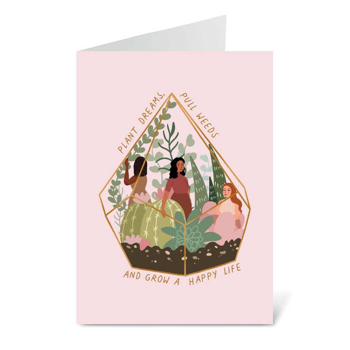 Grow A Happy Life Terrarium Greetings Card for wholesale by Flourish Paperworks