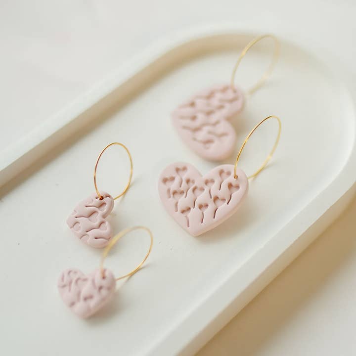Brinco de argila | conjunto mommy+me blush pink hearts | coleção rosa por atacado de Hazel n Blue