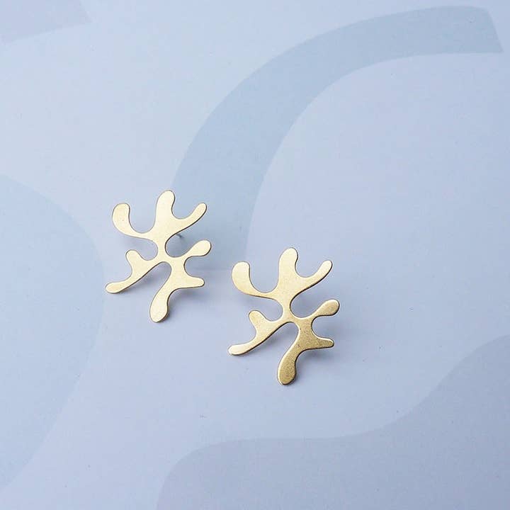 Flora Wavy Studs, wavy statement gold tone drop studs for wholesale by Custom Made