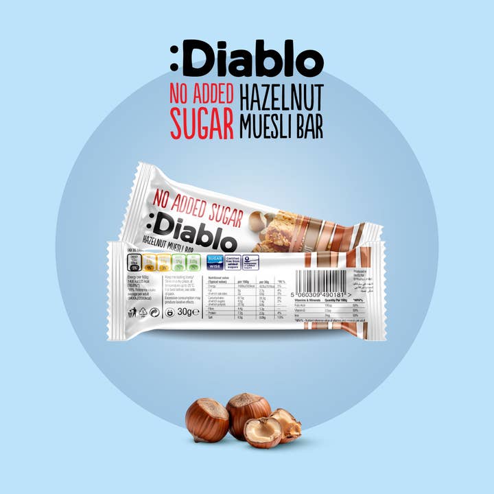 Diablo Sugar Free – wholesale Snack bar – :Diablo Hazelnut Muesli Bar 30 gr1