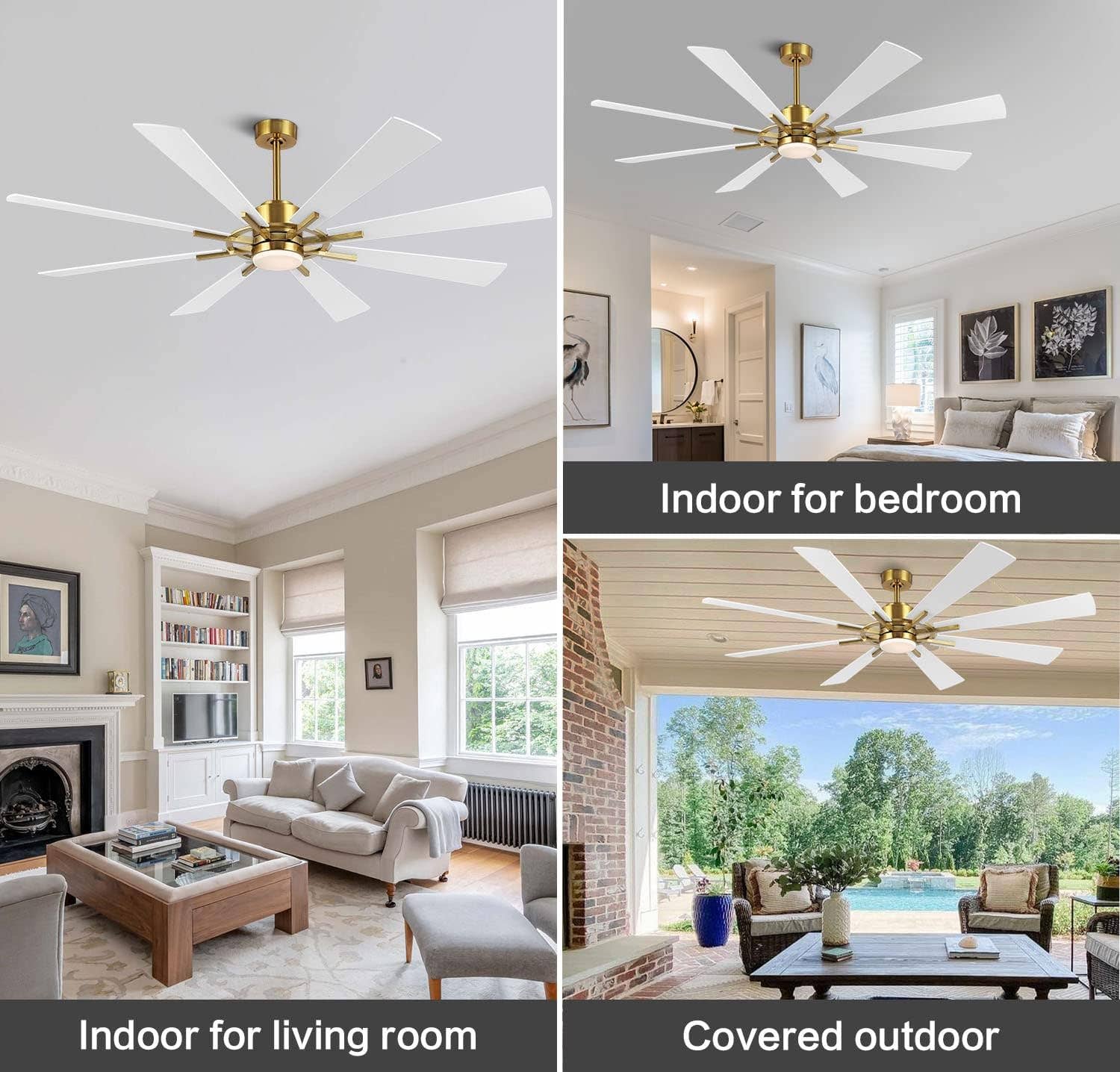 Brio Lighting - Wholesale Ceiling Fan - Ceiling Fan Modern 60" 8-Blade Gold & White with LED Light3