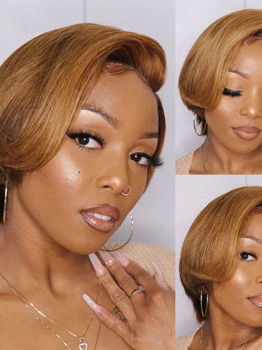 peruca brasileira corte pixie bob lace t-part cor 1b/30 cabelo remy raw por atacado de Queenshopbeauty