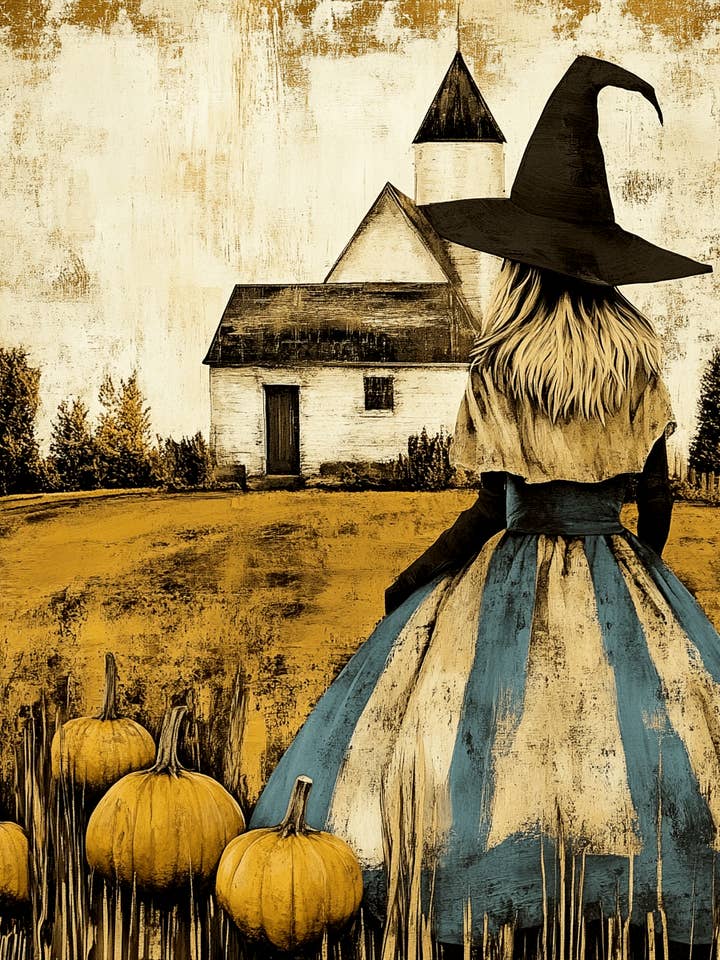 Vintage Witch in Pumpkin Patch - Wiccan Wall Art Prints – 8″x10″ Artwork for 11″x14″ Frame for wholesale by Mowbi