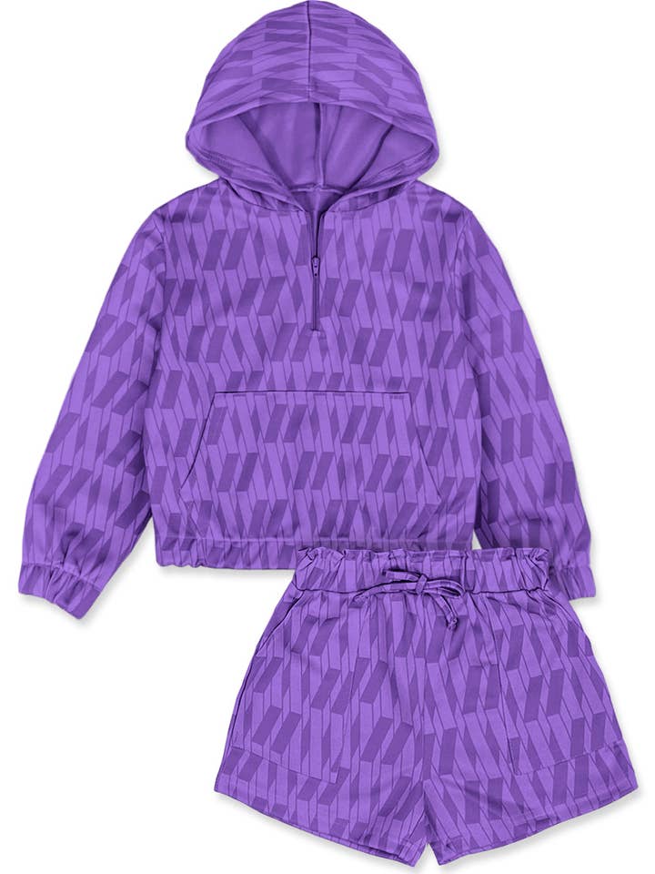 GKSS-Q24-3059B Ensemble de 2 shorts à capuche pour filles avec poche kangourou pour la vente par Cutie Patootie Clothing