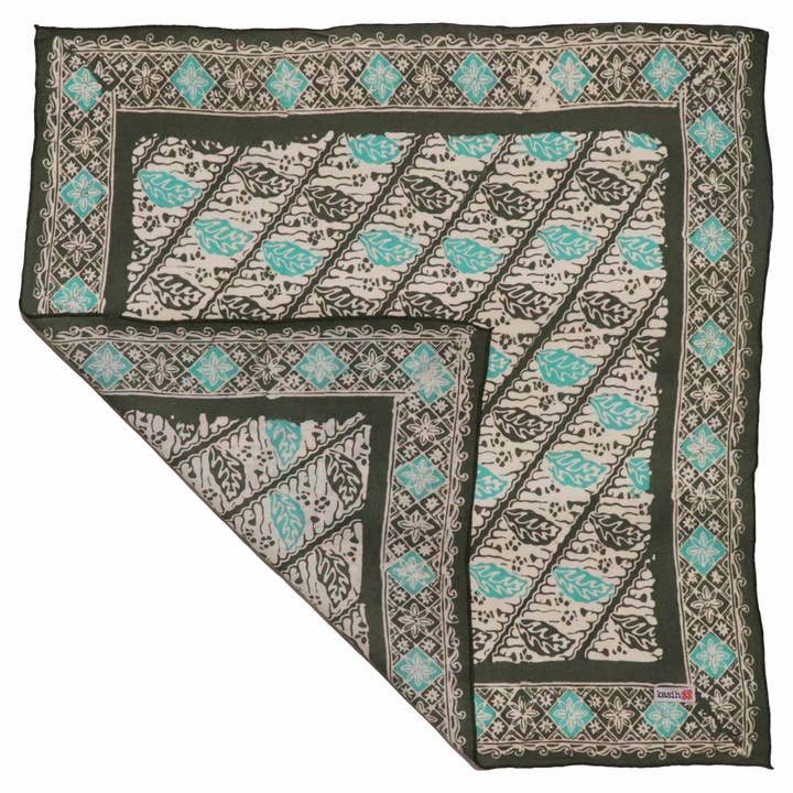 Bandana Batik, 100% Algodão, Amantes de Folhas, Verde, Nova, Desenhada por atacado de Kasih Co-op