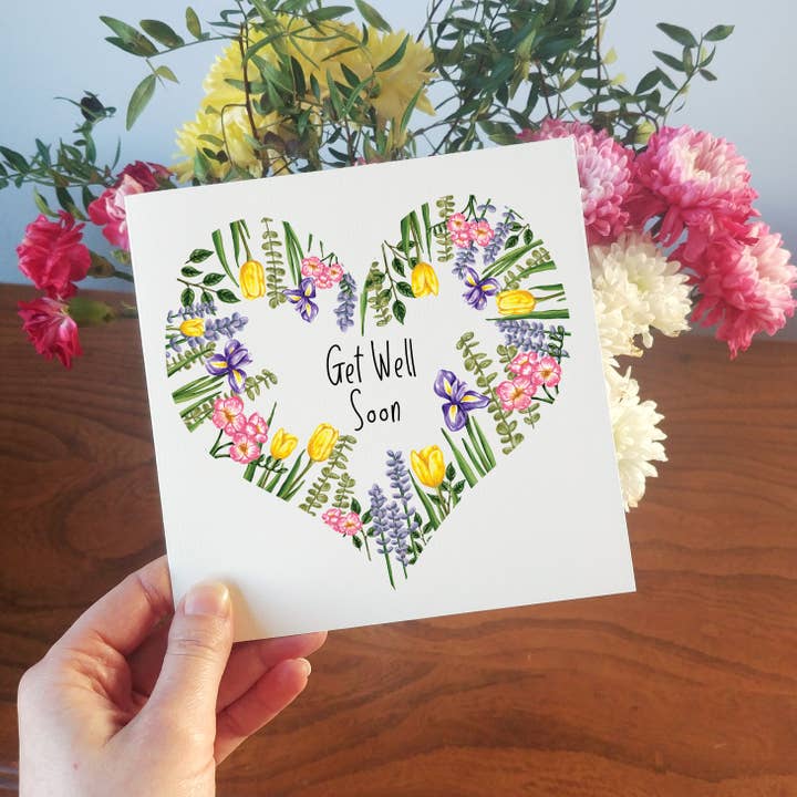 Get Well Soon Flower Card | Floral Heart Card | Sending Love for wholesale by Laura Stanley Designs