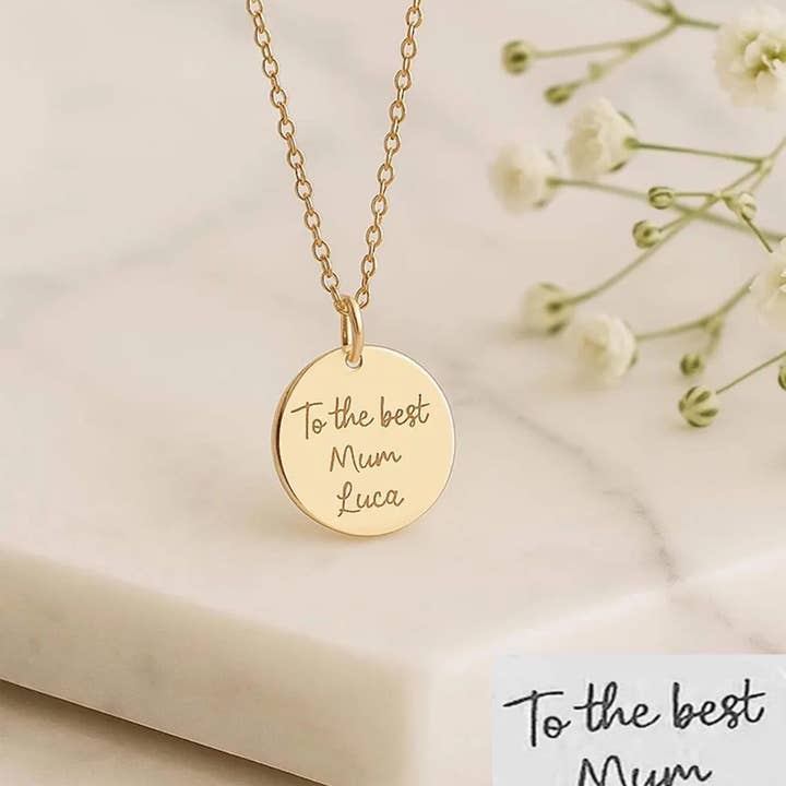 Aquajools – wholesale Pendant/charm necklace – 14K Solid Gold Engraved Disc – Custom Personalized 1