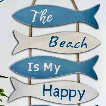 GreenWave – wholesale Sign – Wooden coastal hanging fish sign the beach is my happy place2