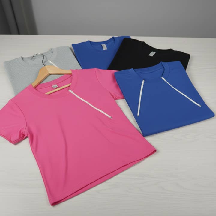 Chemo Recovery T-Shirt with Dual Chest Zippers big sizes for wholesale by My Baby By Merry