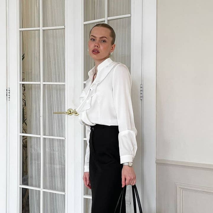 Marayn - Wholesale Blouse – Women’s - Satin Black Blouse Chic Effortless Fall Style19