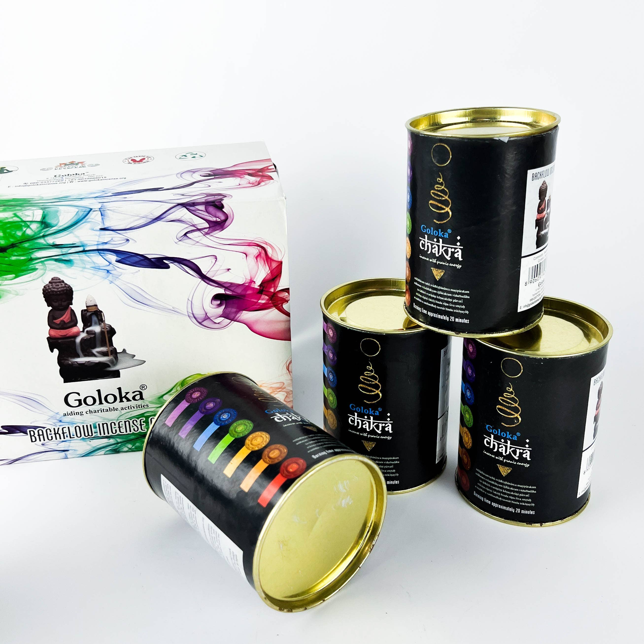 GREENROOTS USA LLC - Vendita all'ingrosso Incensi - Coni di incenso Goloka Chakra Backflow, confezione da 24 coni, confezione da 620