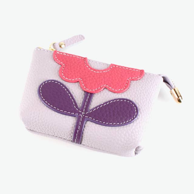 Pretty Persuasions - Wholesale Coin Purse - Women's - PL23002 Flower Applique Leather Coin Purse w/Keychain