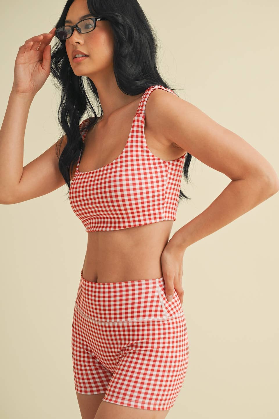 KIMBERLY C - Wholesale Sports Bra - Women's - Gingham Print Ruched Bra Top32
