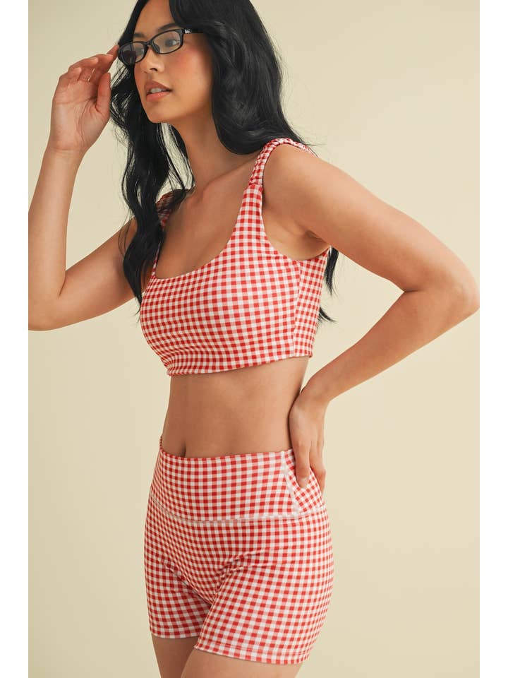 KIMBERLY C - Wholesale Sports Bra - Women's - Gingham Print Ruched Bra Top32