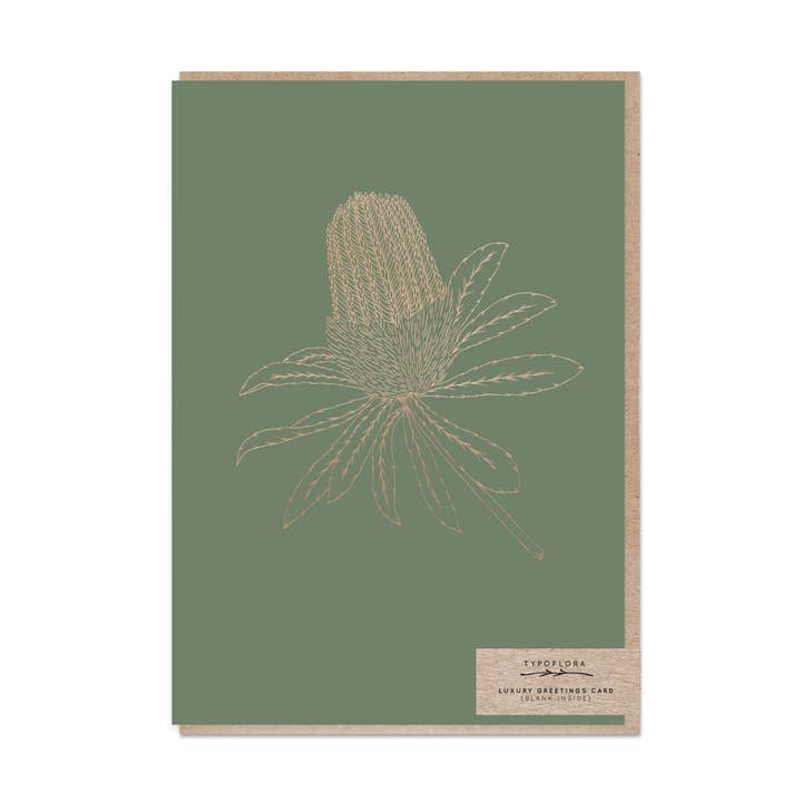 Green Banksia Card for wholesale by Typoflora