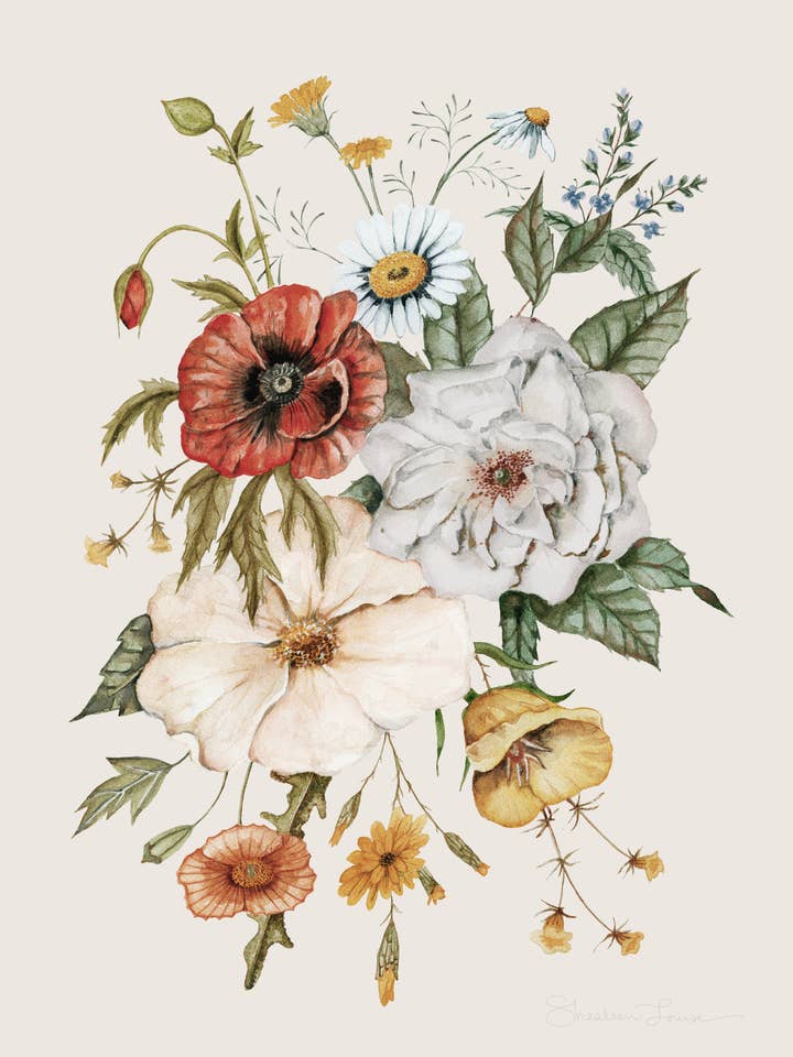 Wildflower Bouquet Akvarel Maleri - Print for engroshandel hos Shealeen Louise