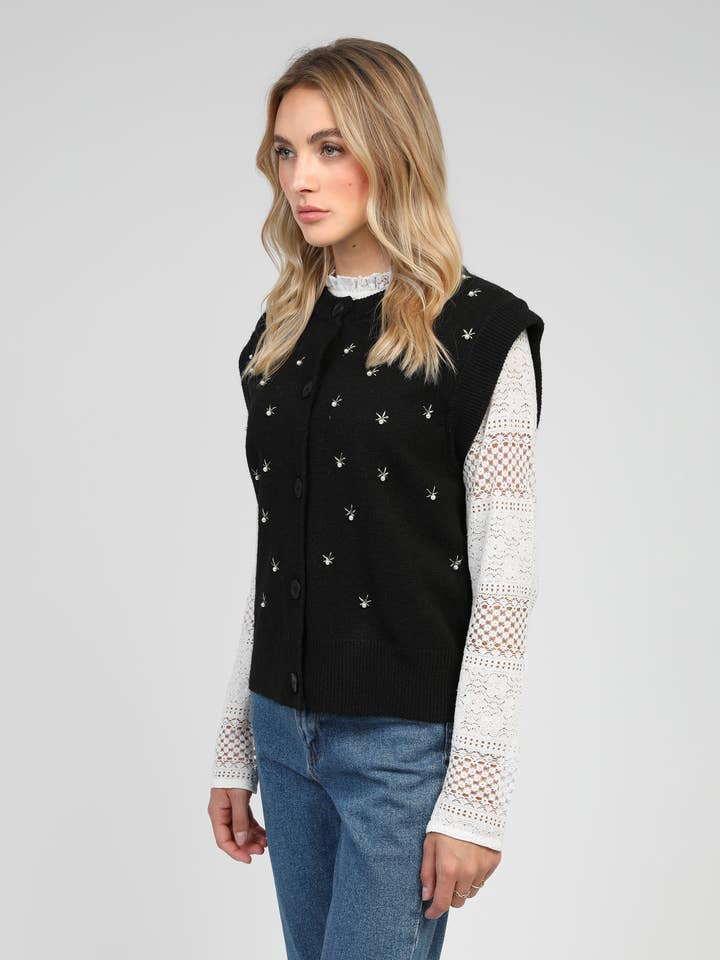 An'ge - Wholesale Outerwear Vest - Women's - NOLWEN SLEEVELESS CARDIGAN black2