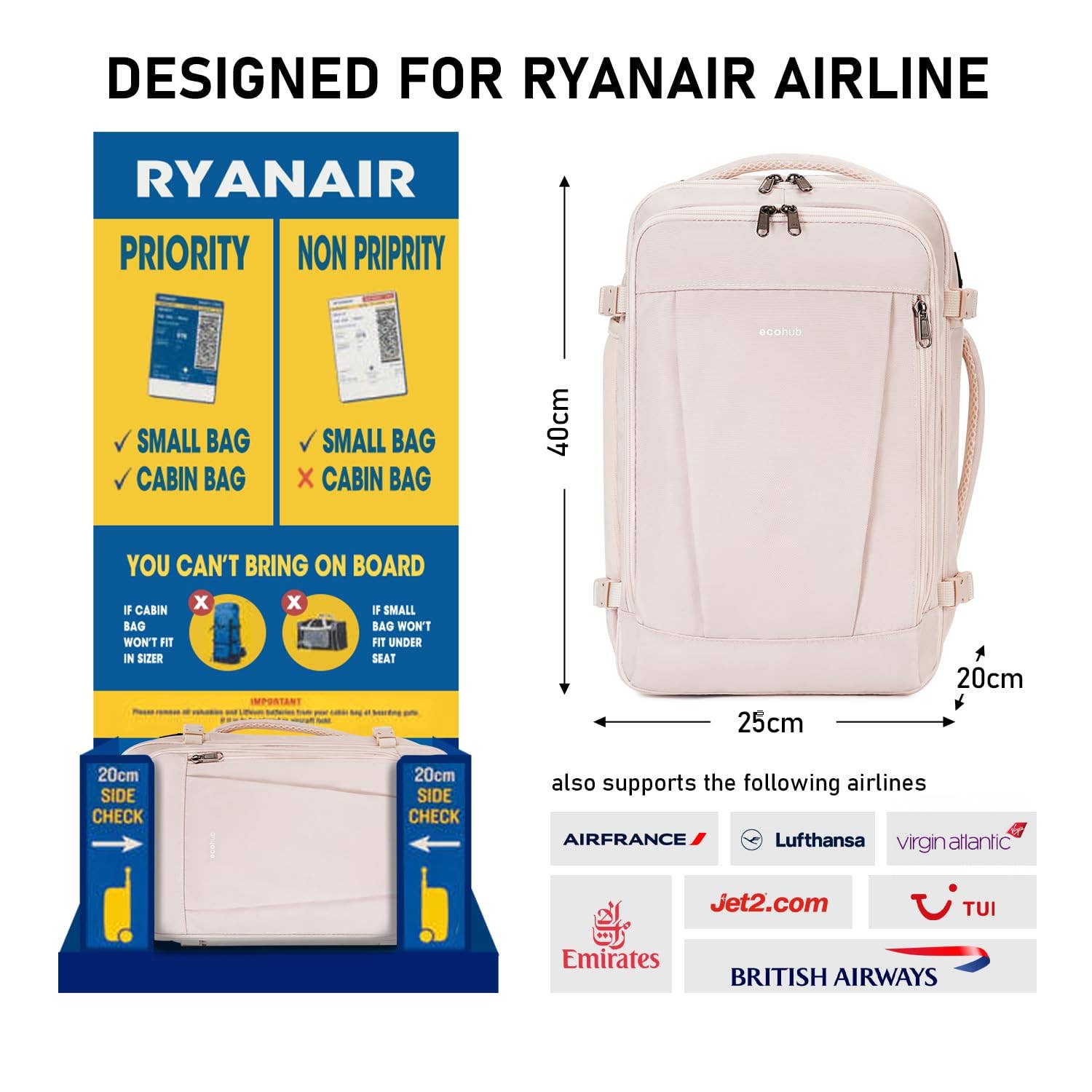 wandf - Wholesale Backpack - Unisex - 20L Underseat 13 Pockets Carry on Travel Bag with USB Port1