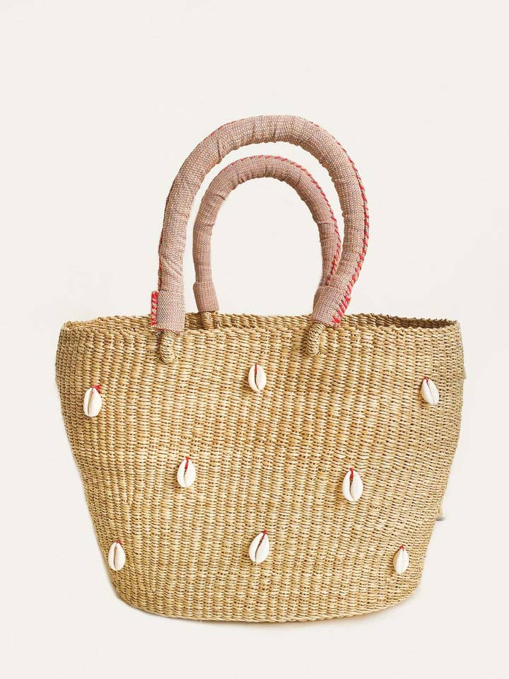 Cowrie Bolga Tote Pink for wholesale by Indego Africa