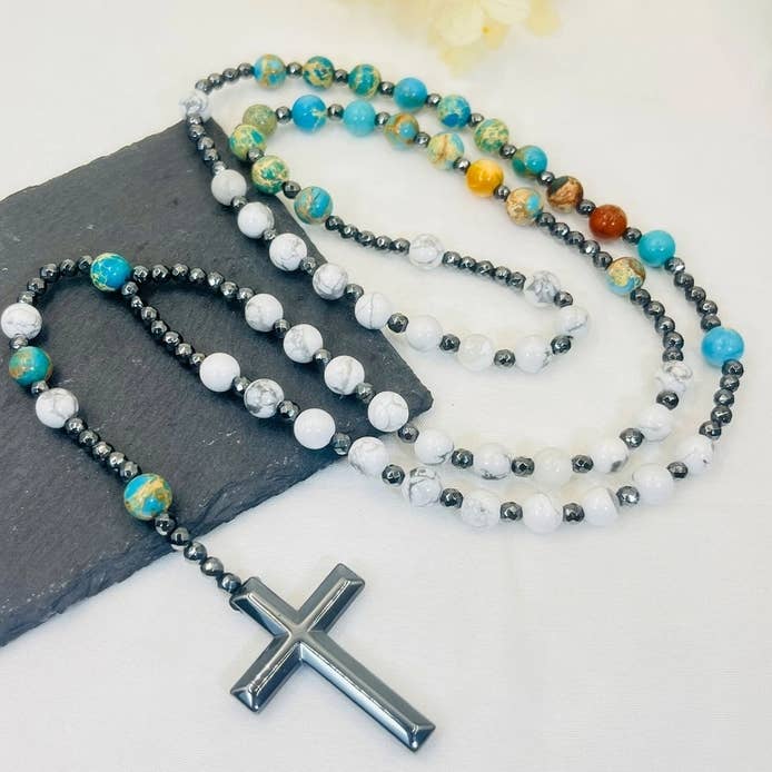 GemMeet - Wholesale Prayer Beads Necklace - Cross Catholic Stone Rosary Necklace 2