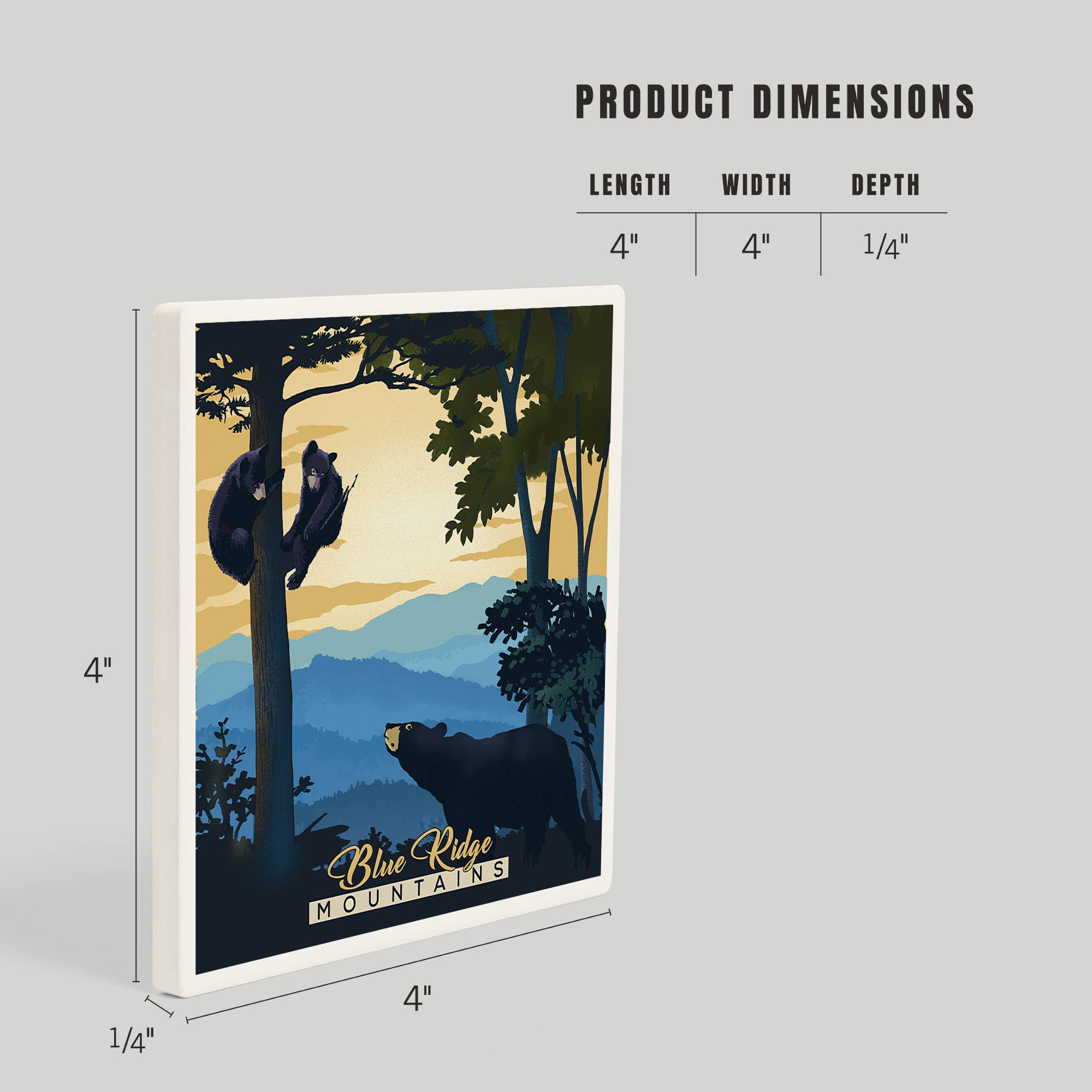 Lantern Press - Wholesale Coasters - CERAMIC COASTER Blue Ridge Mountains Black Bears Litho4