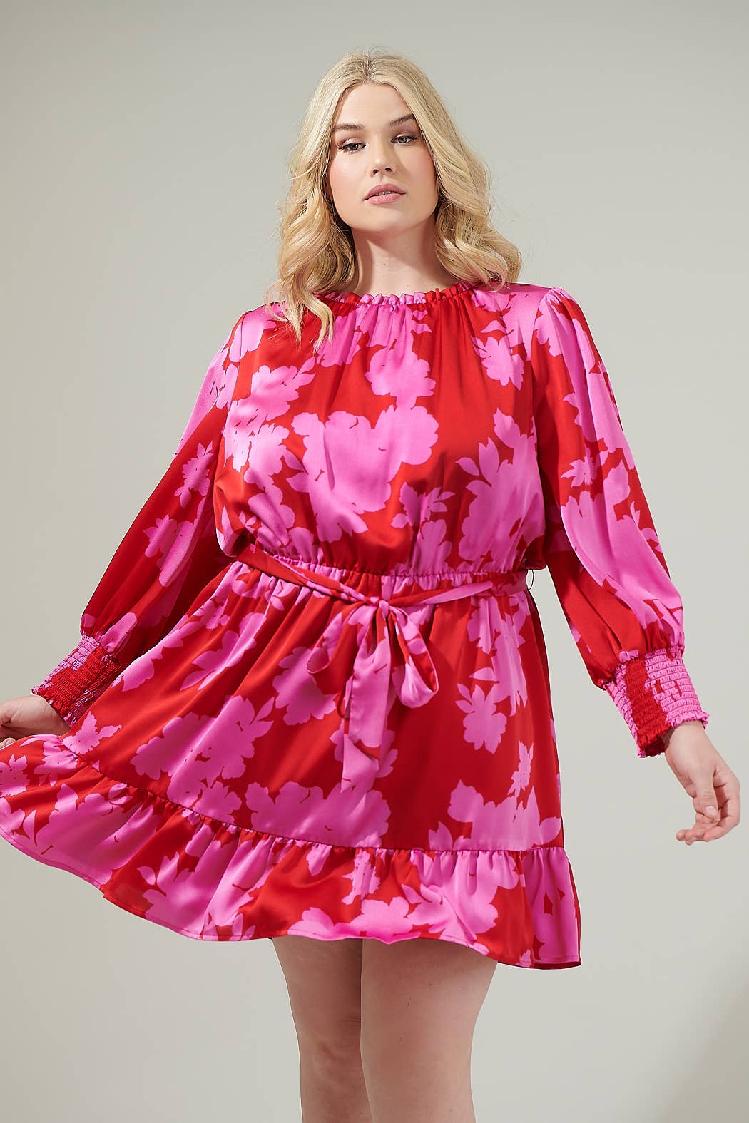 CHERRY PINK Burning Love Sevilla Satin Ruffle Dress Curve for wholesale on Faire0