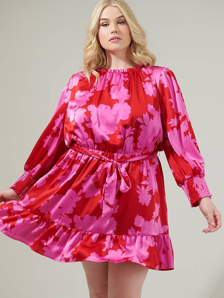 CHERRY PINK Burning Love Sevilla Satin Ruffle Dress Curve for wholesale on Faire