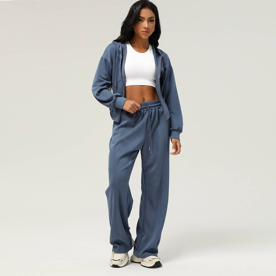 Sodalemon - Wholesale Activewear Set - Women's - 2pcs Zipper Hooded Jacket Drawstring Pants Sport Set9