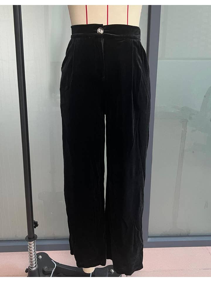 Rosa Clothing - Wholesale Pants - Women's - Gold velvet draped wide leg pants