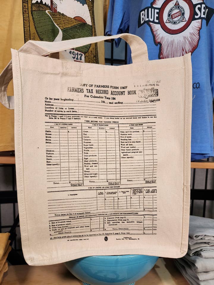 Design de ferme vintage ; sac de marché fermier « 1948 Pfister Ledger 1040F », naturel pour la vente par Seed House Prints