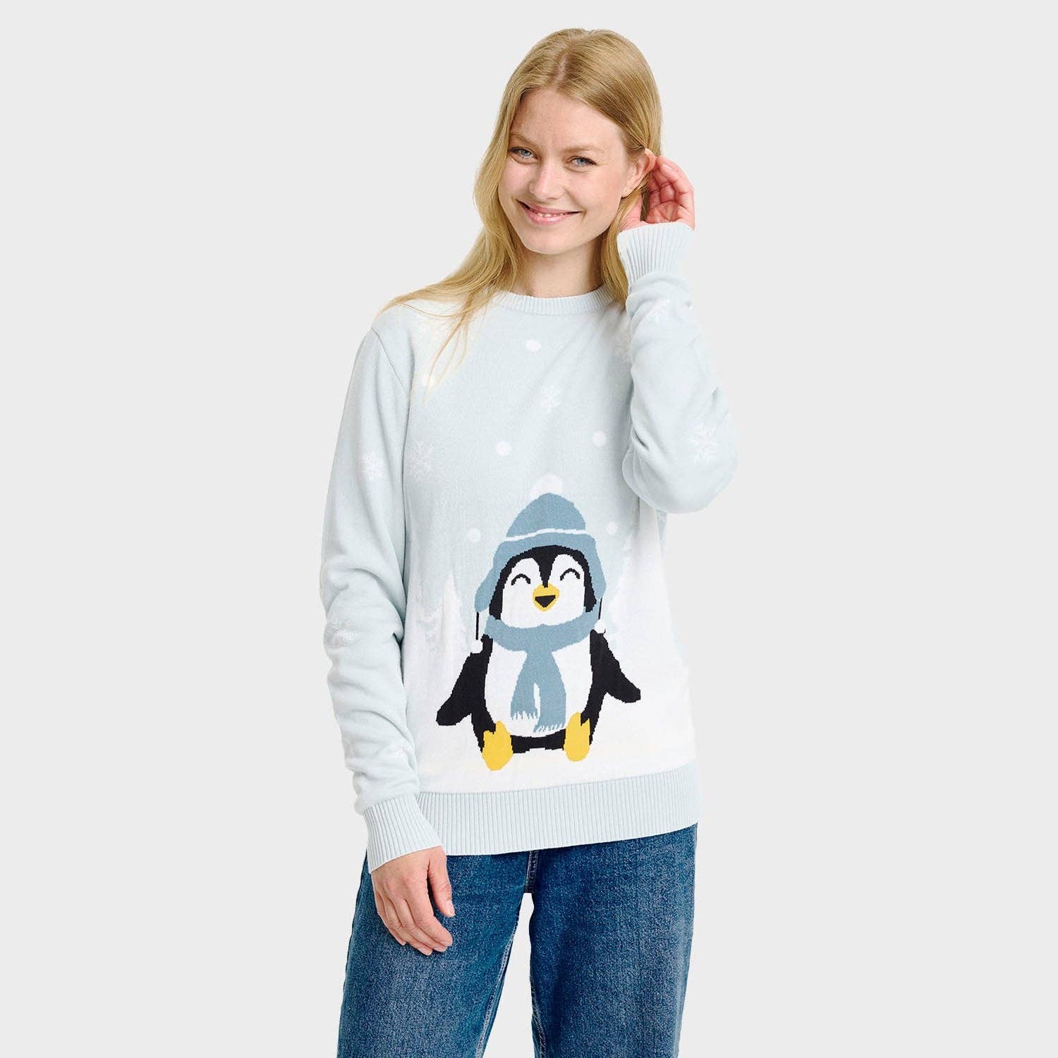 Happy Seasons – Engroshandel Grafisk Sweatshirt - Dame – The Lovely Penguin Christmas Sweater – Women3