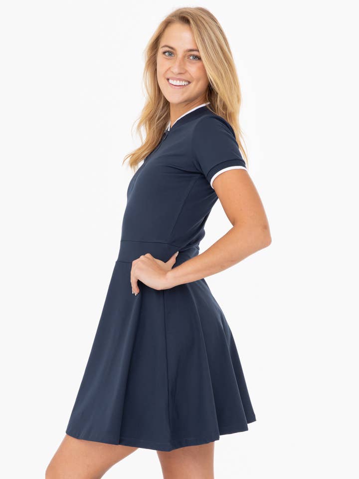 Mono B - Vente Robe de sport – femme - VERT - Robe preppy à demi-fermeture éclair évasée