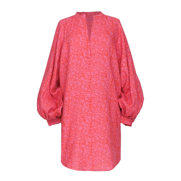 Meret Linnen Jurk in Roze en Rode Jasmijn voor wholesale door kate austin designs