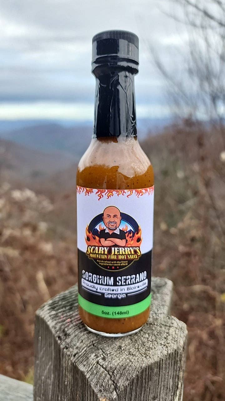 Scary Jerry's Mountain Fire Hot Sauce - Wholesale Hot Sauce - Sorghum Serrano Hot Sauce6