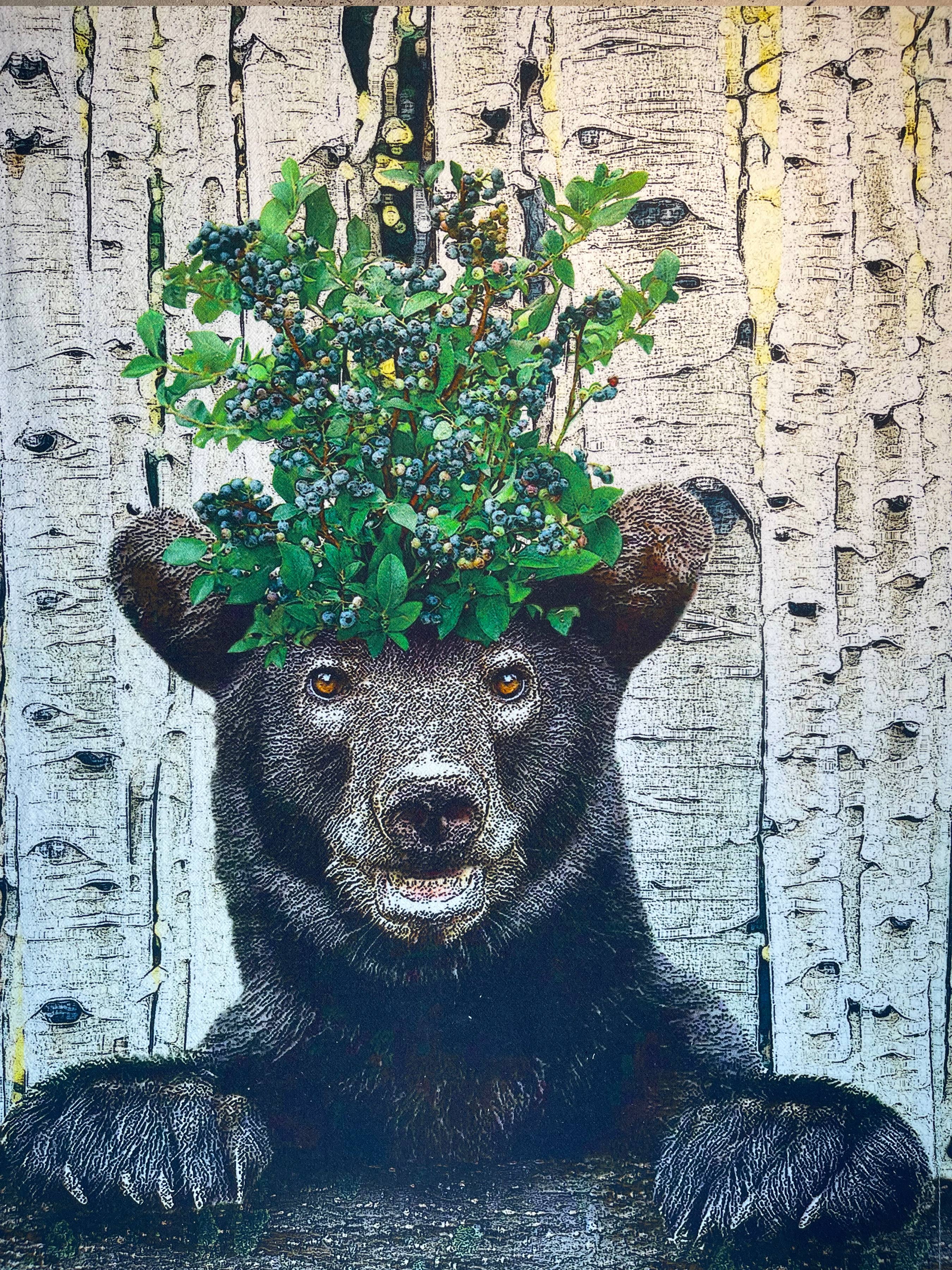 Alphie and Ollie - Wholesale Tea Towel - black bear and blue berries1