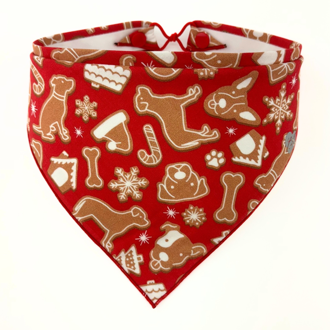 Legit Adorable Pets - Wholesale Pet Bandana - Dog - Gingerbread Pup Cookies on Red Bandana1