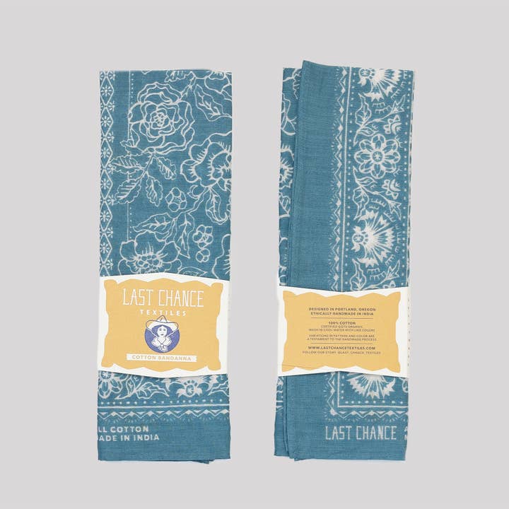 Last Chance Textiles - Wholesale Bandana - Women's - Cotton Rosey Bandana | Faded Blue