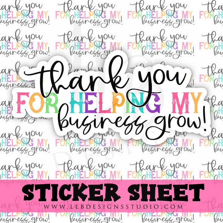 Colorful Letters Thank You For Helping My Business Grow  |  Packaging Stickers | Business Branding | Small Shop Stickers | Sticker #: S0362 | Ready To Ship for wholesale by LLB Designs Studio