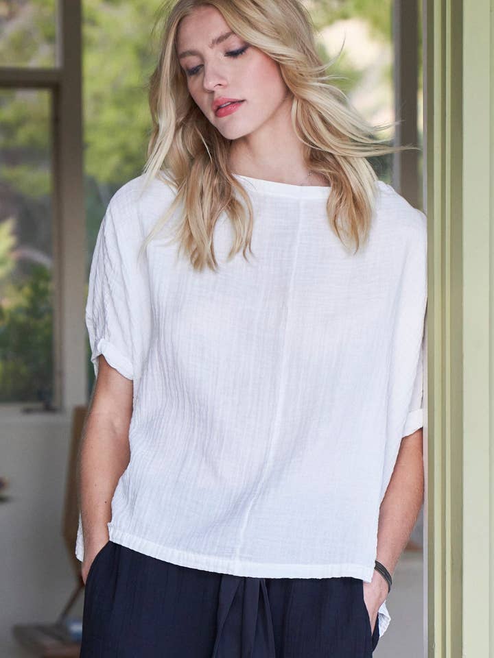 White Square Gauze Top for wholesale by ocean+main