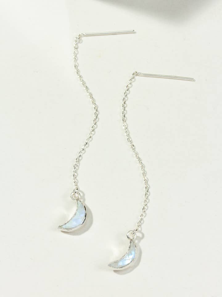 Sterling Silver Eclipse Threader Earrings - Moonstone for wholesale by Luna Norte