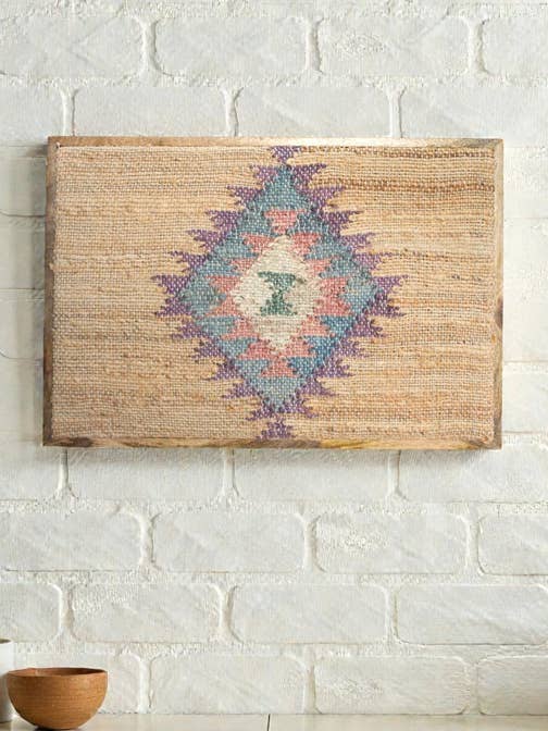 Arte de pared textil de yute hecho a mano con marco de madera de mango para venta al por mayor de Eyda Homes