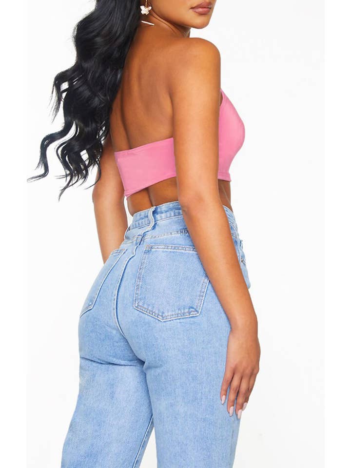 Pink Slinky Spaghetti Strap Halterneck Crop Top - Carisella for wholesale on Faire2