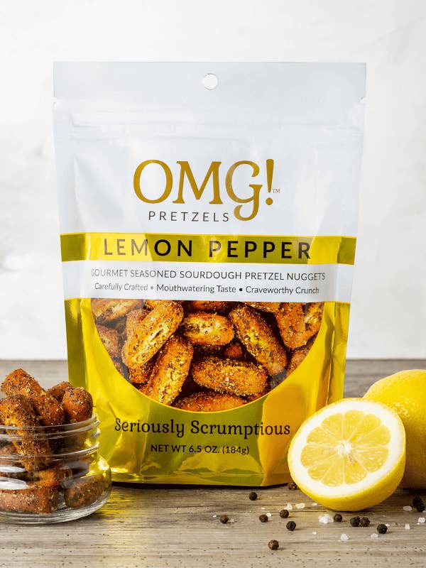 Lemon Pepper Seasoned Sourdough Pretzel Nuggets for wholesale by OMG! Pretzels