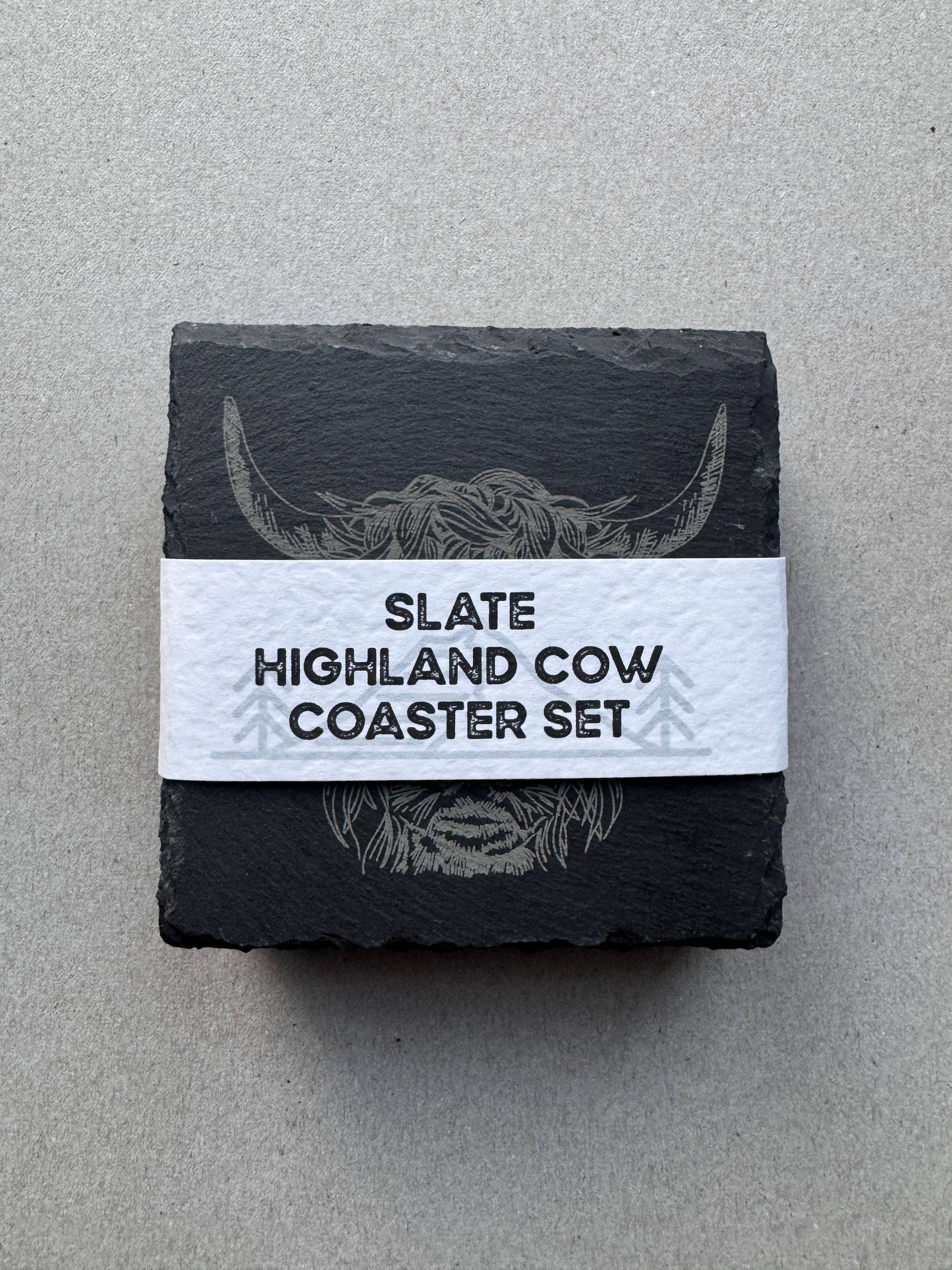 EllieBeanPrints - Wholesale Coasters - Highland Cow Matt Slate Coaster Set4
