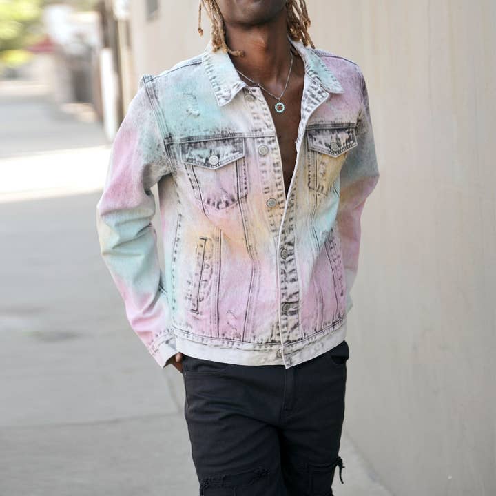 DK239 MULTI COLOR AIRBRUSHED DENIM JACKET for wholesale on Faire