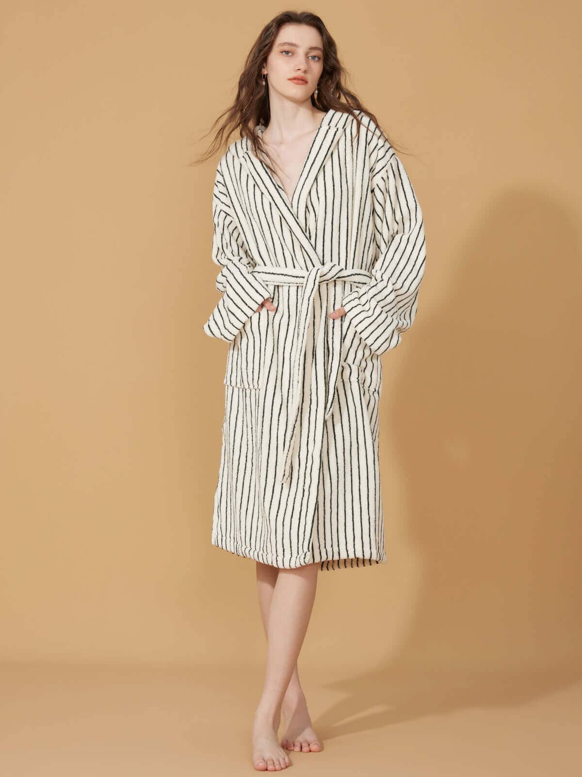 Organic Cotton Striped Bathrobe White for wholesale on Faire
